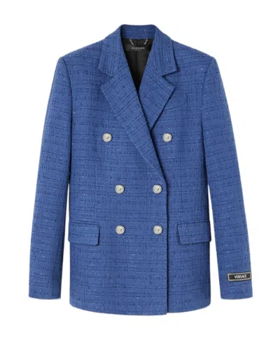 VERSACE VERSACE METALLIC-THREADING DOUBLE-BREASTED TAILORED BLAZER