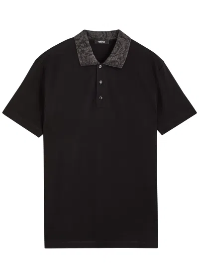 Versace Metallic-weave Cotton Piqué Polo Shirt