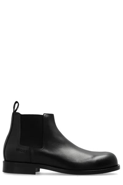 Versace Metropoli Leather Chelsea Boots In Black