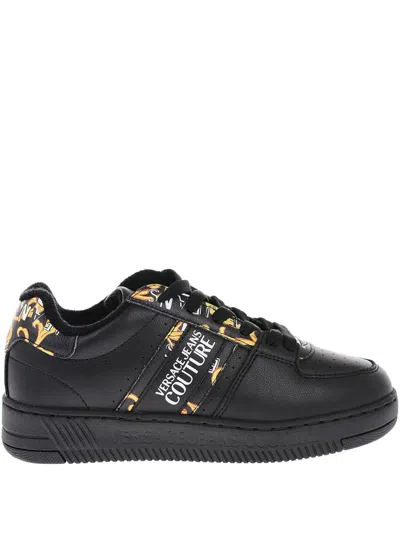 Versace Jeans Couture Leather Meyssa Low-top Sneakers With Baroque M In Black