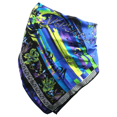 Pre-owned Versace Miami Silk Logo Scarf In Purple