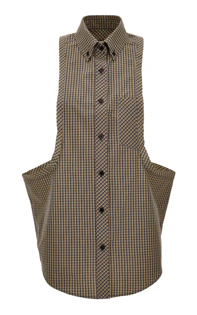 Versace Micro-check Cotton Poplin Top In Multi