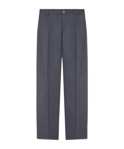 Versace Micro-checked Wool Trousers In Blue