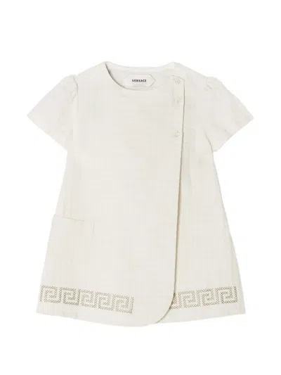 Versace Babies' Micro-check Jacquard Cotton Dress In Gray