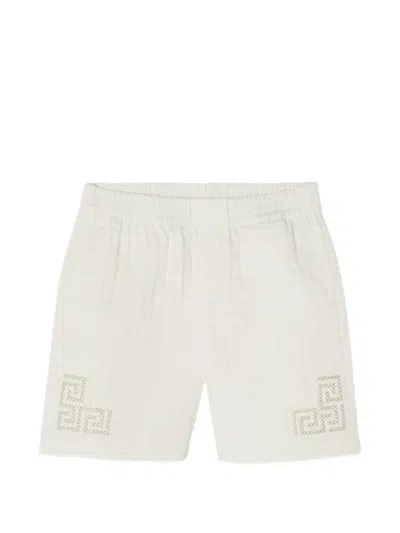 Versace Kids' Micro-check Jacquard Cotton Shorts In White