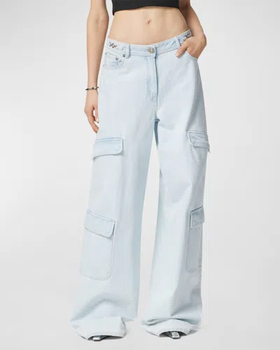 Versace Mid-rise Stone Wash Straight-leg Cargo Pants In Light Blue Ice