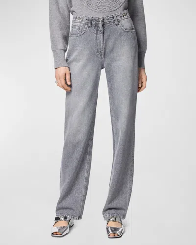 Versace Mid-rise Straight-leg Stone Wash Raw-cut Denim Pants In Mid Grey