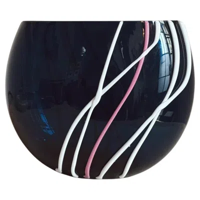 Pre-owned Versace Mid-century Modern Murano Glass Candy Vase By  For Venini In Black