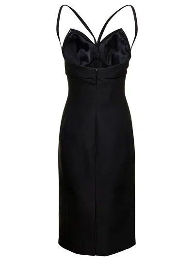 Versace Midi Bustier Black Dress In Wool And Silk Woman