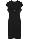 Versace Fitted Black Midi Dress With Satin Trim And Medusa Detail In Black
