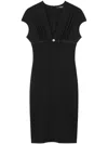 Versace Fitted Black Midi Dress With Satin Trim And Medusa Detail In Black