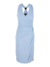 Versace Light Blue Midi Dress With V-neck And Medusa Plaque On The Back In Viscose For Women In Blue