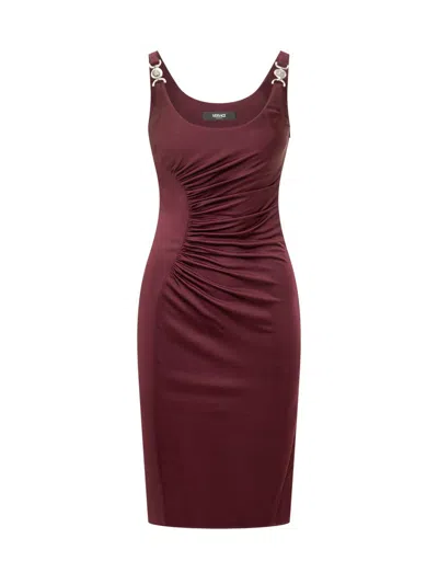 Versace Midi Dress In Draped Jersey In Red