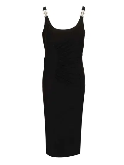Versace Neutrals Ruched Scoop Neck Viscose Midi Dress In Black
