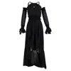 Versace Midi Gothic Off-shoulder Long Back Dress In Black Polyester In Black