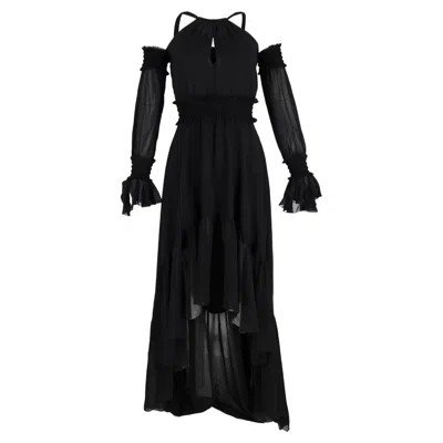 Versace Midi Gothic Off-shoulder Long Back Dress In Black Polyester