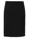 Versace Tailored Stretch Wool Midi Skirt With Logo Detail In Black