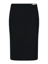 Versace Tailored Stretch Wool Midi Skirt With Logo Detail In Black