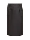 Versace Pencil Wool Silk Midi Skirt In Black