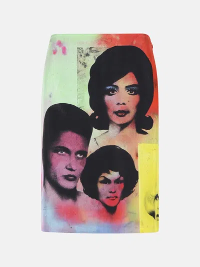 Versace Midi Skirt In Printed Silk Twill In Multi