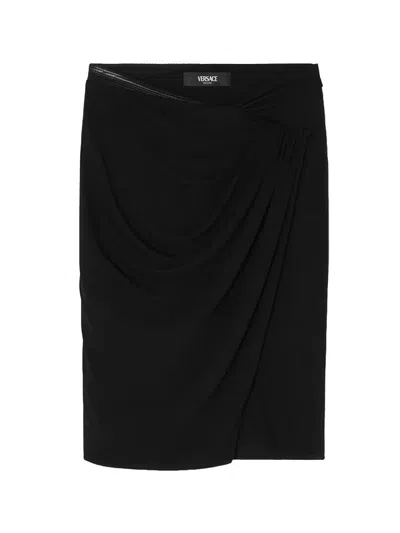 Versace Midi Skirt With Asymmetrical Hemline In Black