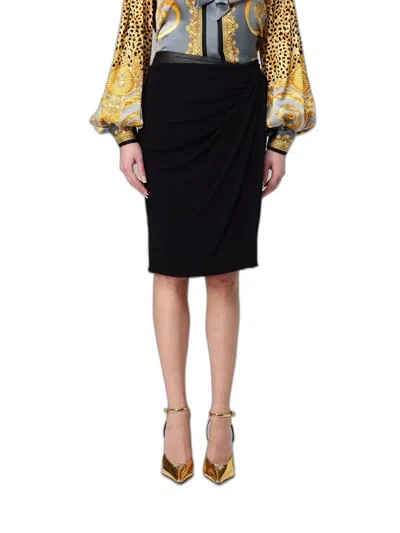 Versace Midi Skirt With Asymmetrical Hemline In Black
