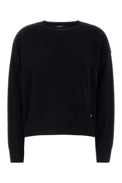 VERSACE MIDNIGHT BLUE STRETCH WOOL BLEND SWEATER