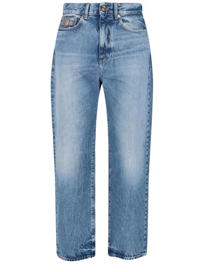 Versace Mid-rise Cotton Denim Jeans With Classic Five-pocket Styling In Blue