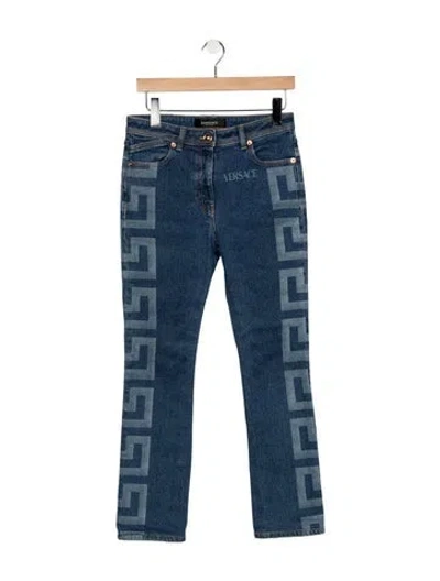 Pre-owned Versace Mid-rise Flared Jeans In Blue