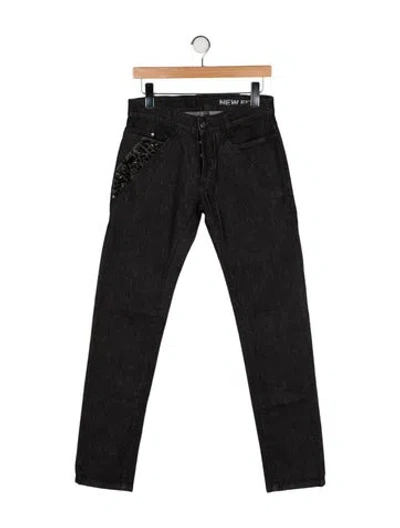 Pre-owned Versace Mid-rise Straight Leg Jeans In Black