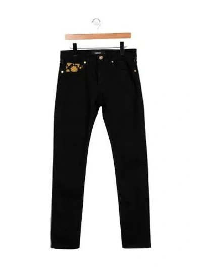 Pre-owned Versace Mid-rise Straight Leg Jeans In Black