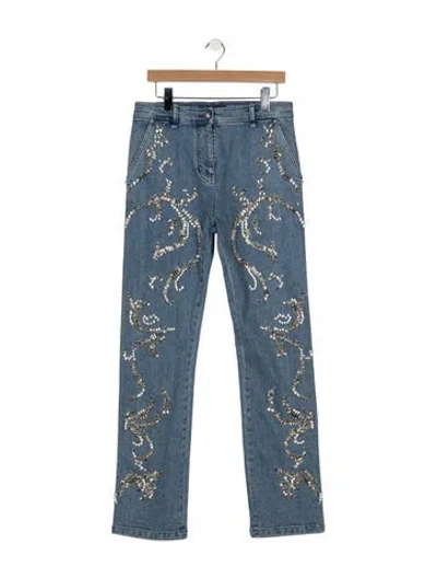 Pre-owned Versace Mid-rise Straight Leg Jeans In Blue