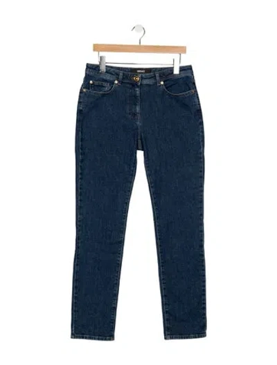 Pre-owned Versace Mid-rise Straight Leg Jeans In Blue