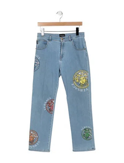 Pre-owned Versace Mid-rise Straight Leg Jeans In Blue