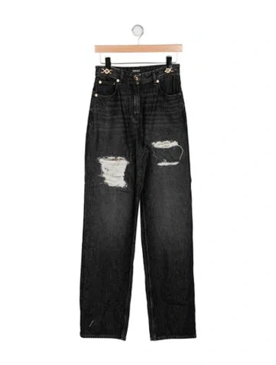 Pre-owned Versace Mid-rise Wide Leg Jeans In Black