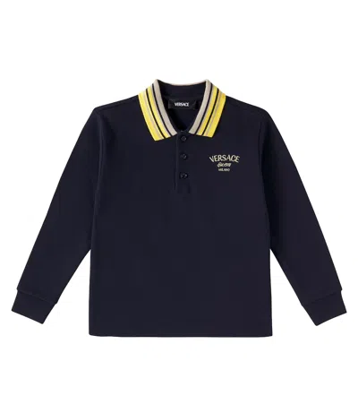 Versace Kids'  Milano Cotton Piqué Polo Shirt In Blue