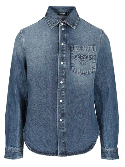 Versace Denim Shirt In Blue