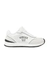 Versace Logo-embroidered Panelled Sneakers In White