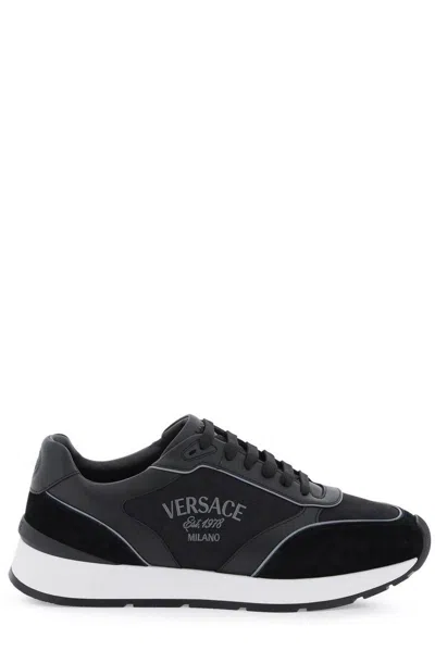 Versace Milano Round-toe Lace-up Sneakers In Nero