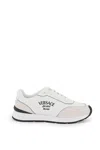 Versace Logo-embroidered Panelled Sneakers In White