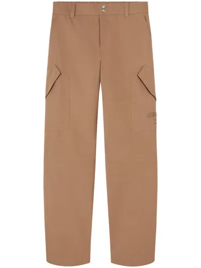 Versace Logo-embroiderd Straight-leg Trousers In Neutrals