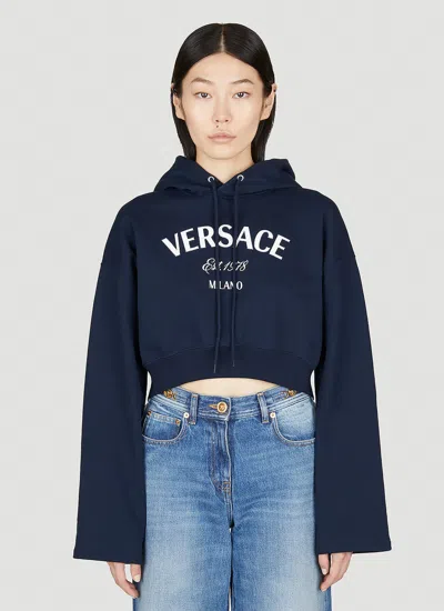 Versace Milano Logo Series Embroidered Sweatshirt In Blue