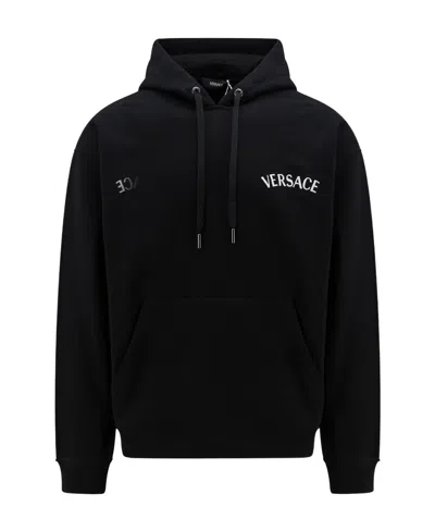 Versace Milano Stamp-embroidered Cotton Hoodie In Black