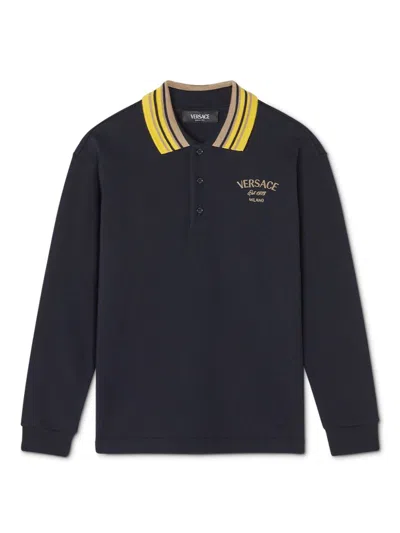 Versace Kids'  Milano Stamp Polo Shirt In Blue+yellow