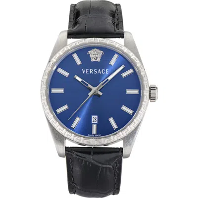 VERSACE VERSACE MILLENYIUM LEATHER STRAP WATCH, 40MM