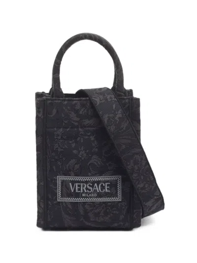 Pre-owned Versace Mini Athena Barocco Jacquard Tote Bag In Black