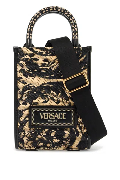 Versace Mini Athena Barocco Tote Bag In Black