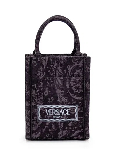 Versace Mini Athena Baroque Tote Bag In Black