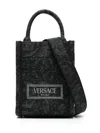 Versace Mini Logo-embroidered Jacquard Tote Bag In Grey
