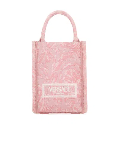 Versace Mini Barocco Athena Jacquard Tote Bag In Pink